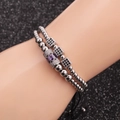 Set de bracelets en perles argentées avec pierre violette et cubes pavés noirs - Ensemble d'argent A