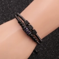 Set de pulseras de cuentas negras con dijes de corazón y cubos de circonita cúbica - Color gunmetal