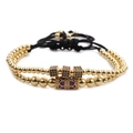 Set de pulseras de cuentas doradas con circonitas y colgante de corazón púrpura - Dorado