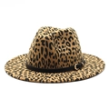 Sombrero fedora clásico de fieltro con estampado de leopardo y banda de cuero negro - M (56-58cm) / Camel