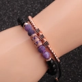 Ensemble de bracelets perlés double couche avec perles violettes et accents dorés - Ensemble Or Rose