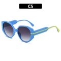 Lunettes de soleil bleues polygonales avec branches rayées jaunes et verres dégradés - Monture bleue Verres gris fumé (C5)