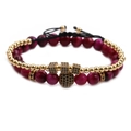 8mm tiger eye stone beaded bracelet set with micro-pave zircon cube and golden accents - Two-Piece Set / Rose Red Gold