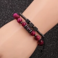 Set de pulseras de ojo de tigre de 8mm con dijes de circonita cúbica micropavé - Ojo de Tigre/Cobre/Circonita / Color gunmetal