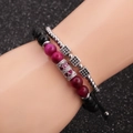 Set de pulseras de ojo de tigre 8mm con corazón de circón y cuentas cuadradas - Oro Blanco