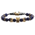 Herren Armband aus Lapislazuli Perlen mit goldenen Kronen und verstellbarer Kordel - Lapislazuli Kronengeflecht