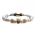 Modisches Kronen-Perlenarmband-Set mit weißen Marmorsteinen und verstellbarer Kordel - Weißes Türkis Kronengeflecht