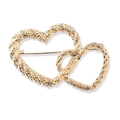 Elegante spilla a doppio cuore intrecciato dorato con trama tessuta per cardigan donna - Stile Doppio Cuore Oro