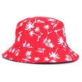 Red tropical sun hat with white palm tree patterns and wide brim for summer beach - One Size / Coconut Tree Red