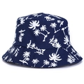 Cappello da sole blu navy con stampa di alberi di cocco bianchi, stile pescatore estivo - Taglia unica / Palma di Cocco Blu Navy