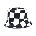 Dettaglio ravvicinato della trama a scacchi e delle cuciture del cappello a secchiello - M (56-58cm) / Nero