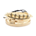 Golden Roman numeral cuff bracelet set with black zircons and braided metal texture - Crown Skull Roman Numerals Bracelet Combination (Style 1) / Gold