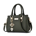 Elegant dark green leather handbag with golden hardware and pearl tassel detail - Green With Pearl Pendant