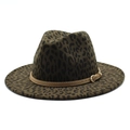 Britse wollen fedora hoed met luipaardprint en gespband voor dames en heren stijl - M (56-58cm) / Legergroen