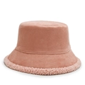 Cappello da pescatore rosa in twill di cotone con bordo in pile rosa chiaro su bianco - Rosa