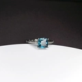 Square blue gemstone ring with four-claw setting and sparkling double-row side stones - Deep Sea Blue [Silver Color]