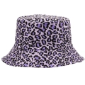 Japanese style double-sided leopard print bucket hat for women in purple woven fabric - M (56-58cm) / Purple