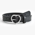 Classic black heart buckle belt for women with silver metal and hollow heart cutouts - Black