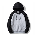 Men's contrast raglan sleeve hoodie with drawstring hood and kangaroo pocket - Black/Light Grey