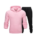 Sportanzug-Set mit rosa Fleece-Kapuzenpullover und schwarzer Jogginghose für Damen und Herren - Rosa/Schwarz