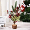 Mini albero di Natale artificiale con bacche rosse su base in legno per decorazione tavolo - Stile Crisantemo Blu