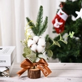 Mini plante artificielle aux fruits rouges et eucalyptus sur socle en bois décoratif - Style Chrysanthème Blanc