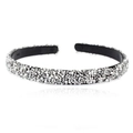Vintage headband with silver rhinestones and white pearls on black frame - White Rhinestone & Pearl
