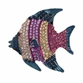 Elegant fish brooch pin with multi-colored crystals and high-end rhinestone finish - Blue-Purple Fish (YNCP675)