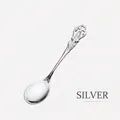 Dessertlöffel im Vintage-Barockstil in Silber mit geprägtem Blumenmuster am Griff - Einzelner Dessertlöffel / Silber