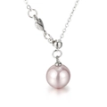 Silver stainless steel necklace with pink pearl pendant and small heart charm accent - Pink Pearl Style (KN109653-Z)