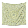 Tenture mandala bohème aux motifs géométriques complexes en jaune doux et cyan - 73X95CM / Tissu Brossé / LT178-14 (Jaune-Cyan)