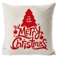 Kussensloop kerst van linnen met rode boom en Merry Christmas tekst op beige - BZ0888-1 (Kerstboom) / 45*45cm Alleen Hoes