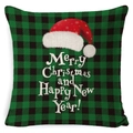 Christmas pillowcase featuring green buffalo plaid with red Santa hat and holiday greetings - BZ0888-9 (Green & Black Plaid Santa Hat)