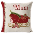Christmas Mum linen pillowcase with red sleigh and holiday gifts illustration - BZ0888-18 (Mum Red Sleigh)