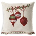 Linen Christmas pillowcase featuring red and green hanging ornaments on a white background - BZ0888-19 (Three Christmas Baubles)