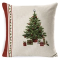 Linen Christmas pillow case featuring a decorated tree and gift boxes on white - BZ0888-20 (Christmas Tree with Gifts)