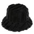 Detalle de gorro de pescador en piel sintética negra con textura de felpa a rayas - 58cm / Negro