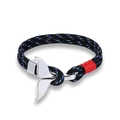 Blue and black paracord nautical whale tail bracelet with silver anchor clasp detail - Black and Blue