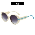 Lunettes de soleil rondes crème avec détails bleus et verres dégradés gris - Monture beige Verres gris fumé (C6)