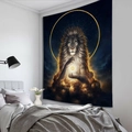 Tapiz de pared con diseño de león y cielo estrellado para decoración de dormitorio - 150x130 / Majestuoso Rey León(5)