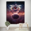 Tapiz de ojo cósmico y planeta púrpura colgado en una sala de estar moderna - 150x130 / Ojo que todo lo ve Cielo estrellado(1)