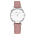 Damen-Minimaluhr mit silbernem Gehäuse, weißem Zifferblatt und rosa Wildlederarmband - Silbergehäuse Pinkes Armband