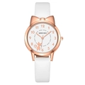Elegant cat-ear rose gold watch with white leather strap and numeric dial for girls - Rose Gold Case White Strap