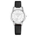 Cute cat girl watch with black leather strap and silver metal case on white background - Silver Case Black Strap