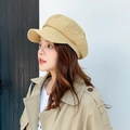 Classic khaki linen-cotton newsboy cap for women in a vintage octagonal retro style - One Size / Khaki