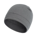 Detail view of dark grey fleece beanie with premium double-needle stitching and texture - Gray