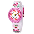 Rosafarbene Kinderuhr mit weißem Gummiband und Blumen- sowie Kirschmotiven für Mädchen - 4# Weiße Kirschrose