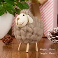 Detailed view of handmade felt sheep decoration showing 12cm height and 10cm length - Khaki
