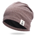 Berretto in maglia unisex con etichetta musica in grigio-marrone e fodera nera - Taglia unica / caffè