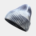 Detail of grey and white gradient tie-dye knit beanie with ribbed texture and rolled edge - Color 7 (Grey White Blue Gradient)